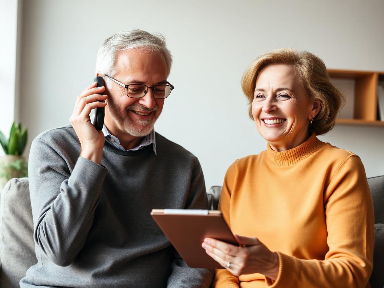 Senior couple speaking with a Medicare specialist on the phone